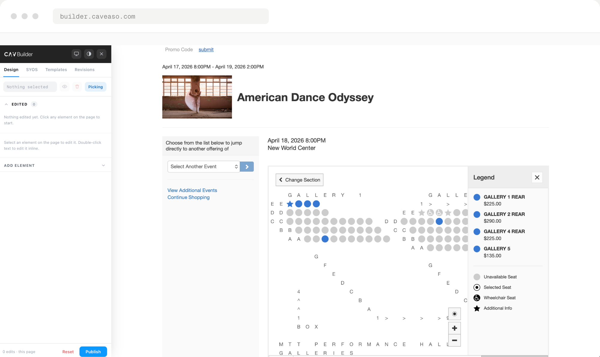 CAVBuilder editor on a TNEW seat map page